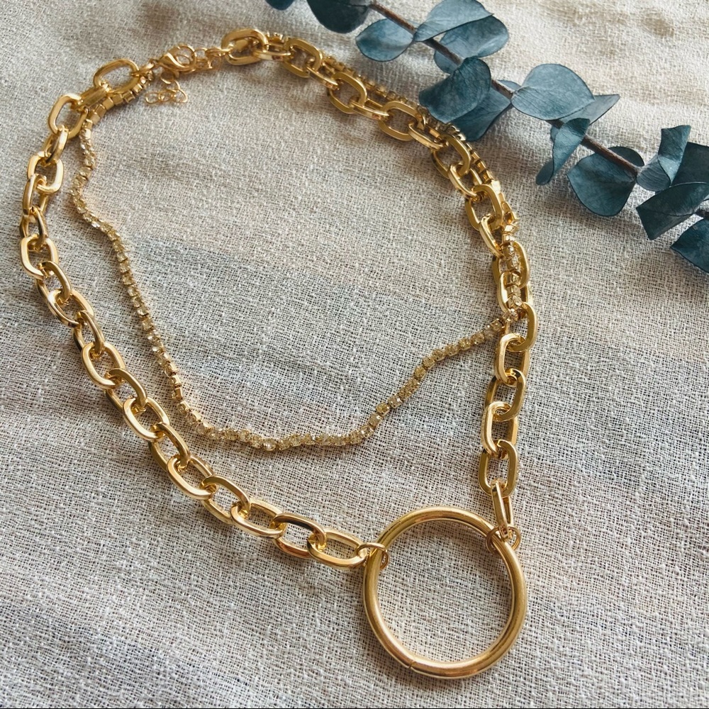Chunky ring chain double layer choker